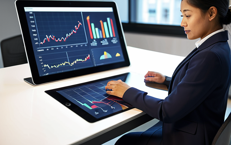 A professional woman, mid-30s, of diverse ethnicity, fully clothed in a modest business suit, sitting at a sleek, modern office desk. Her hand is thoughtfully resting near a tablet displaying complex economic charts and data, while a subtle, warm, abstract light emanates from behind her, symbolizing emotional influence in decision-making. The background is a clean, bright office environment with soft focus. professional photography, high quality, perfect anatomy, correct proportions, natural pose, well-formed hands, proper finger count, natural body proportions, safe for work, appropriate content, family-friendly, modest clothing.