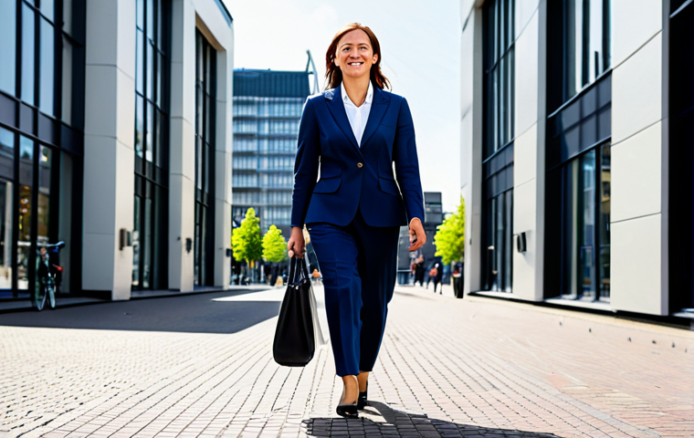 **

"A professional businesswoman in a modest business suit, walking confidently through the Zuidas district of Amsterdam, fully clothed, appropriate attire, safe for work, perfect anatomy, natural proportions, professional photography, high quality, bright daylight, modern architecture in background, bustling city scene, family-friendly."

**