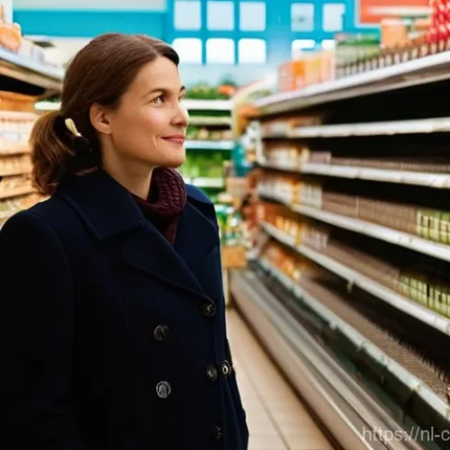 Home 25 감정 경제학적 소비자 행동 연구 - **A Dutch supermarket aisle, evoking nostalgia:** A woman in her late 30s, with a warm, contemplativ...