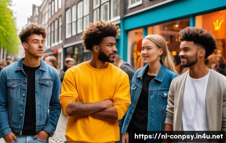 사회적 상호작용과 감정적 소비 행동 - A vibrant urban shopping scene in Amsterdam, featuring a diverse group of young Dutch adults in thei...