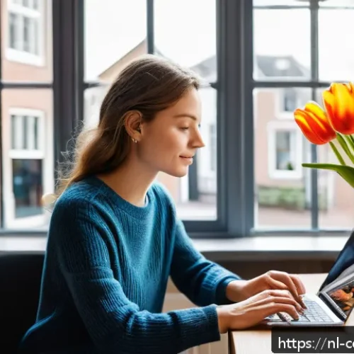 Home 17 소비자 감정과 시간의 관계 - A modern Dutch online shopping scene featuring a young adult woman sitting comfortably at a cozy hom...